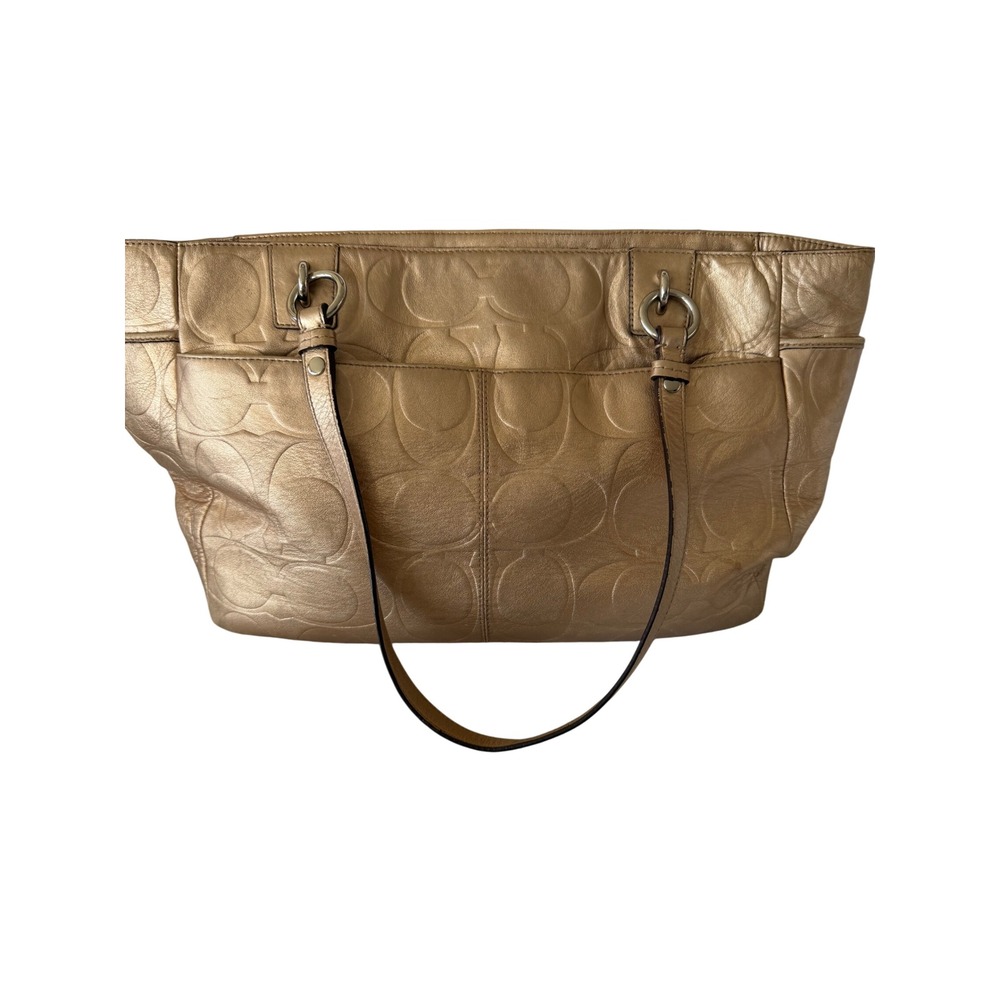 Coach Metallic Gold Leather Signature C Tote Bag F17730 Large Shoulder Bag